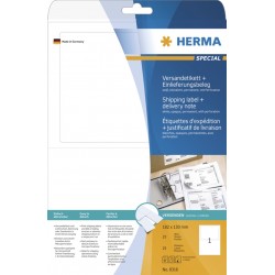 Etykiety adresowe A4 – etykieta wysyłkowa oraz list przewozowy w jednym, białe, 182 x 130 mm, papier mat nieprzezroczysty, 25 sz